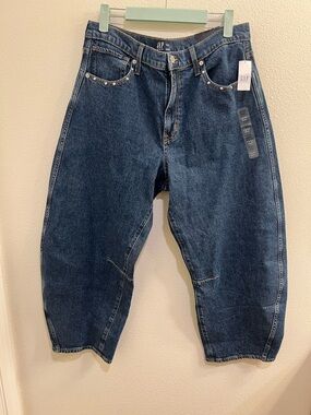 Gap High Rise Studded Barrel Jeans Dark Wash Size 31 Short
